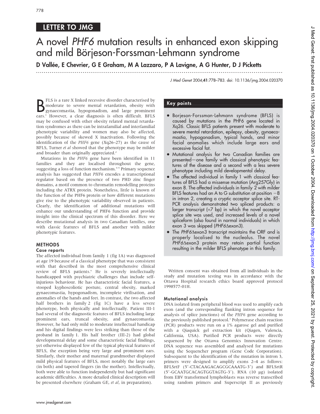 A Novel PHF6 Mutation Results in Enhanced Exon Skipping and Mild