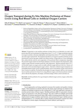 Oxygen Transport During Ex Situ Machine Perfusion of Donor Livers Using Red Blood Cells Or Artiﬁcial Oxygen Carriers