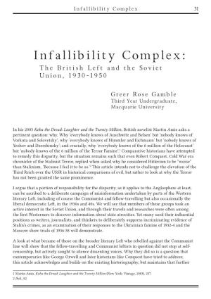 Infallibility Complex: the British Left and the Soviet Union, 1930-1950