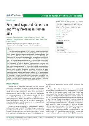 Functional Aspect of Colostrum and Whey Proteins in Human Milk