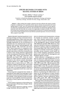 Species Richness Covaries with Mating System in Birds