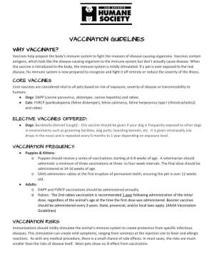 VACCINATION GUIDELINES WHY VACCINATE? Vaccines Help Prepare the Body's Immune System to Fight the Invasion of Disease-Causing Organisms