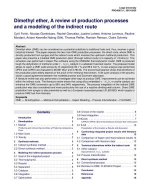 Dimethyl Ether, a Review of Production Processes and a Modeling of the Indirect Route