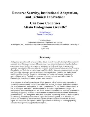 Resource Scarcity, Institutional Adaptation, and Technical Innovation: Can Poor Countries Attain Endogenous Growth?