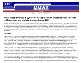 Acute Flaccid Paralysis Syndrome Associated with West Nile Virus Infection --- Mississippi and Louisiana, July--August 2002