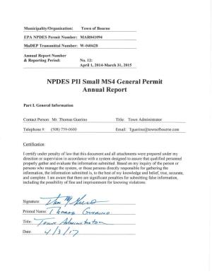 Bourne, MA | 2015 Annual Report | NPDES Phase II Small MS4 General Permit