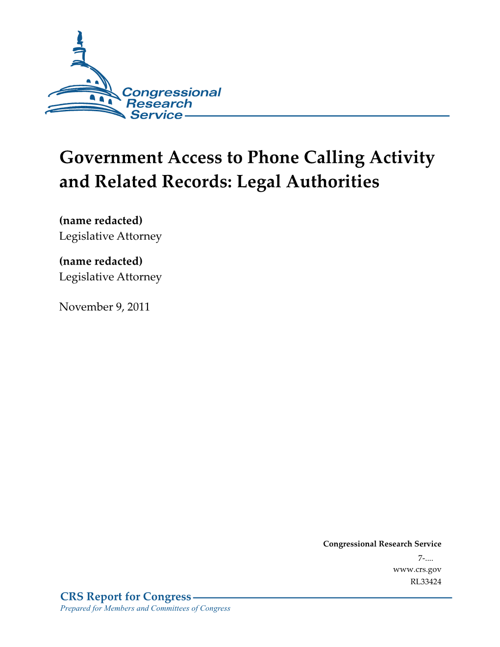 Government Access to Phone Calling Activity and Related Records: Legal Authorities