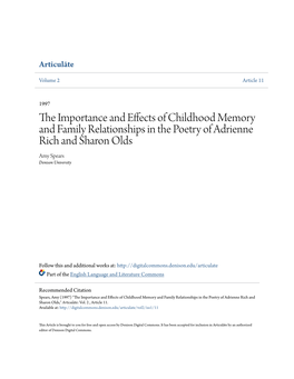THE IMPORTANCE and EFFECTS of CHILDHOOD MEMORY and FAMILY RELATIONSHIPS in the POETRY of ADRIENNE RICH and SHARON OLDS WORKS CITED: AMY SPEARS '98 Foucault, Michel