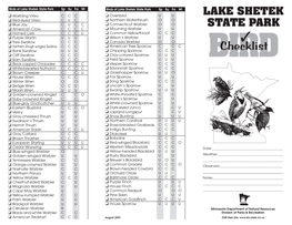 Lake Shetek State Park Bird Checklist