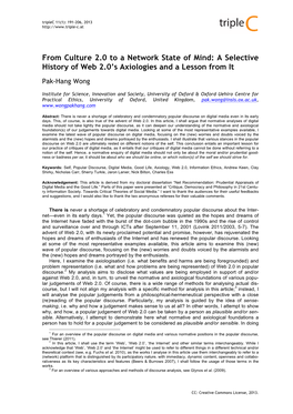 A Selective History of Web 2.0'S Axiologies and a Lesson from It