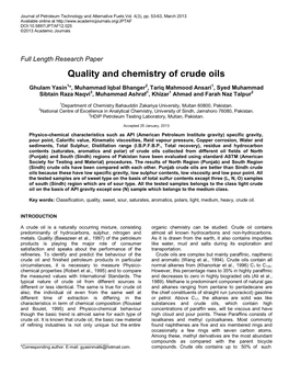 Quality and Chemistry of Crude Oils