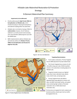 Hillsdale Lake Watershed Restoration & Protection Strategy 9-Element Watershed Plan Summary
