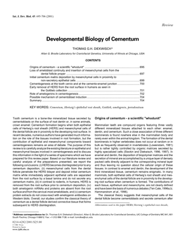 Developmental Biology of Cementum