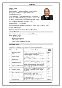 My-Profile 1 Bijay K. Danta Professor Phd (English