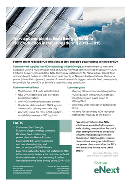 Narva Power Plants, Eesti Energia, Estonia Nox Reduction Installations During 2013–2015