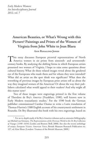 Paintings and Prints of the Women of Virginia from John White to Joan Blaeu Ann Rosalind Jones