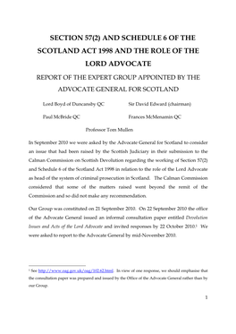 Section 57(2) and Schedule 6 of the Scotland Act 1998 and the Role of the Lord Advocate