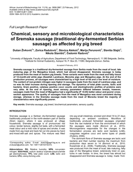 (Traditional Dry-Fermented Serbian Sausage) As Affected by Pig Breed