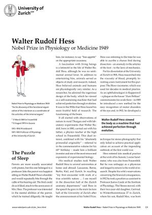 Walter Rudolf Hess Nobel Prize in Physiology Or Medicine 1949