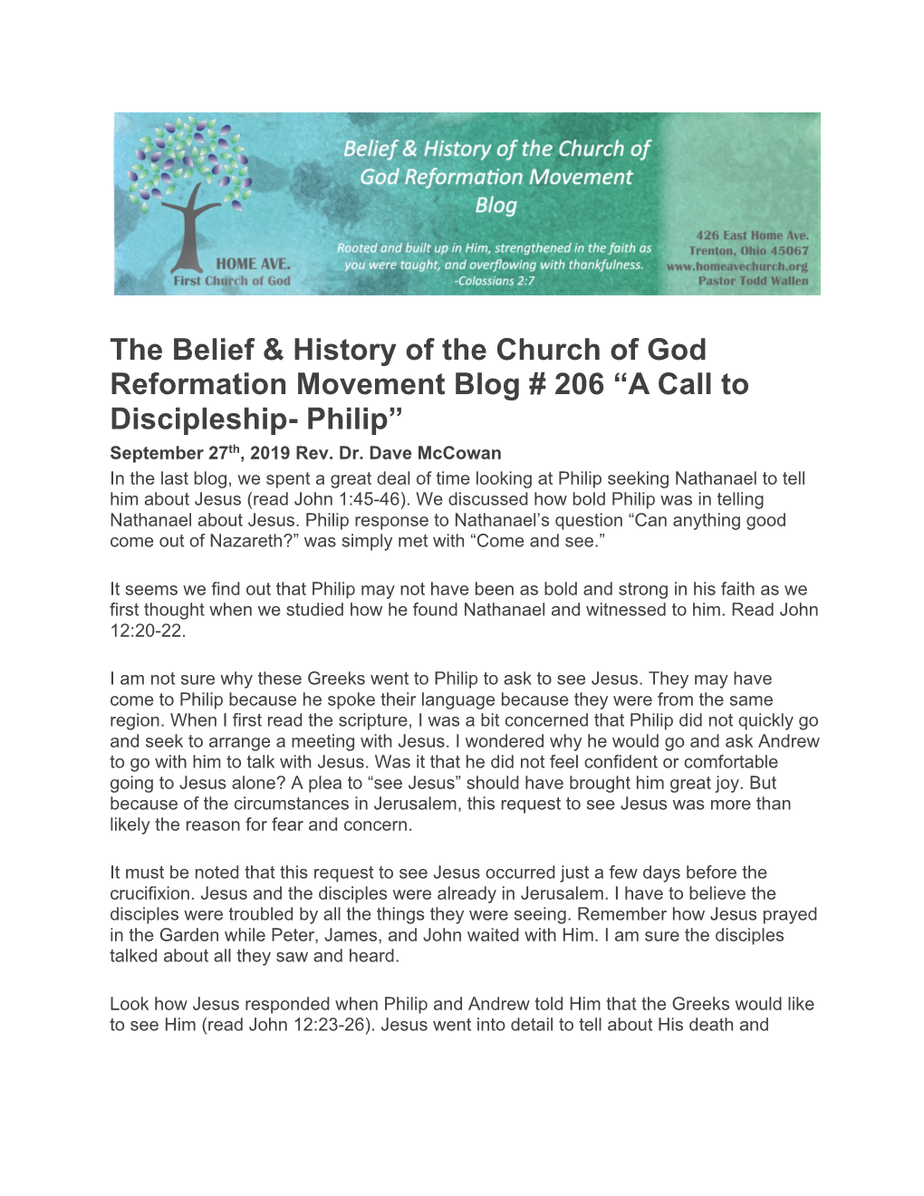 The Belief & History of the Church of God Reformation Movement Blog