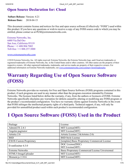 Warranty Regarding Use of Open Source Software (FOSS) 1 Open