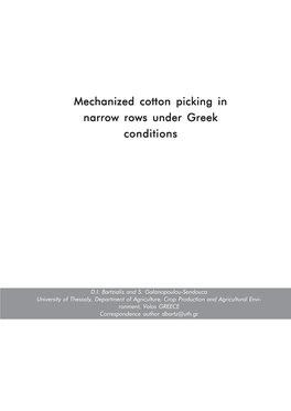 Mechanized Cotton Picking in Narrow Rows Under Greek Conditions