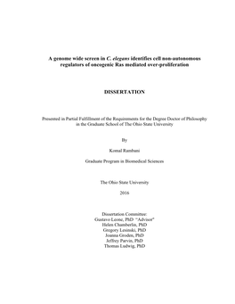 A Genome Wide Screen in C. Elegans Identifies Cell Non-Autonomous Regulators of Oncogenic Ras Mediated Over-Proliferation DISSER
