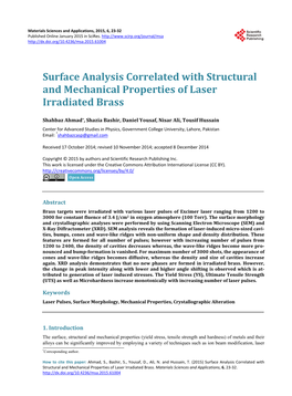 Surface Analysis Correlated with Structural and Mechanical Properties of Laser Irradiated Brass