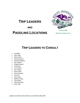 Trip Leaders Paddling Locations