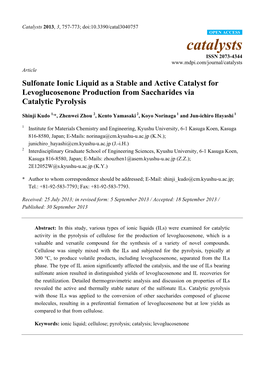 Sulfonate Ionic Liquid As a Stable and Active Catalyst for Levoglucosenone Production from Saccharides Via Catalytic Pyrolysis