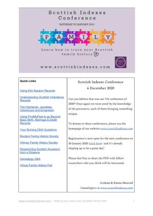Scottish Indexes Conference 6 December 2020
