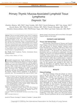 Primary Thymic Mucosa-Associated Lymphoid Tissue Lymphoma: Diagnostic Tips