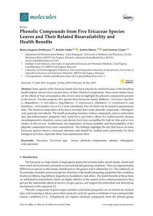 Phenolic Compounds from Five Ericaceae Species Leaves and Their Related Bioavailability and Health Beneﬁts