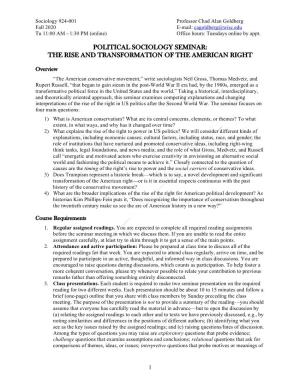 Political Sociology Seminar: the Rise and Transformation of the American Right