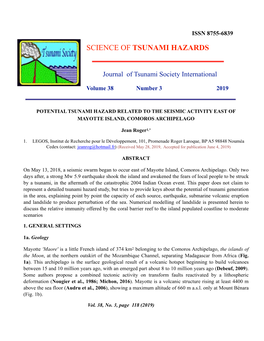 Potential Tsunami Hazard Related to the Seismic Activity East of Mayotte Island, Comoros Archipelago