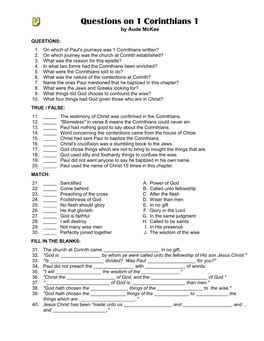 Questions on 1 Corinthians 1 by Aude Mckee