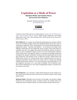 Capitalism As a Mode of Power. Shimshon Bichler and Jonathan Nitzan Interviewed by Piotr Dutkiewicz