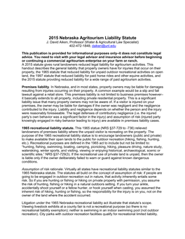 2015 Nebraska Agritourism Liability Statute J