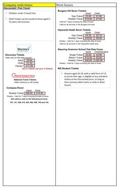 West Sussex Discounted / Free Travel: Burgess Hill Saver Tickets: • Children Under 5 Travel Free