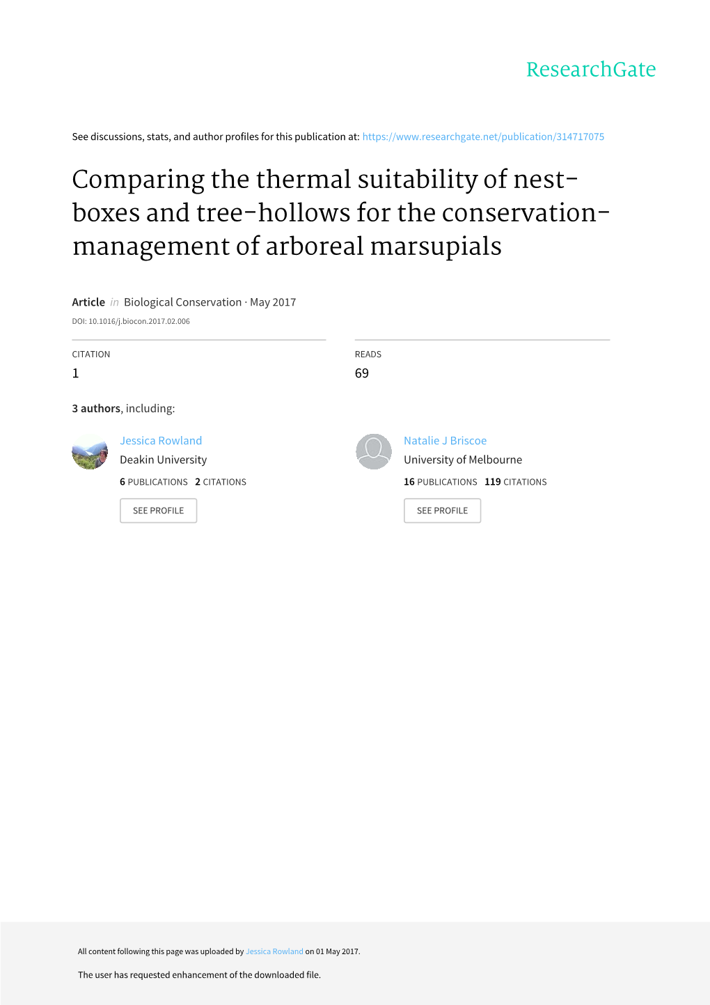 Comparing the Thermal Suitability of Nest- Boxes and Tree-Hollows for the Conservation- Management of Arboreal Marsupials