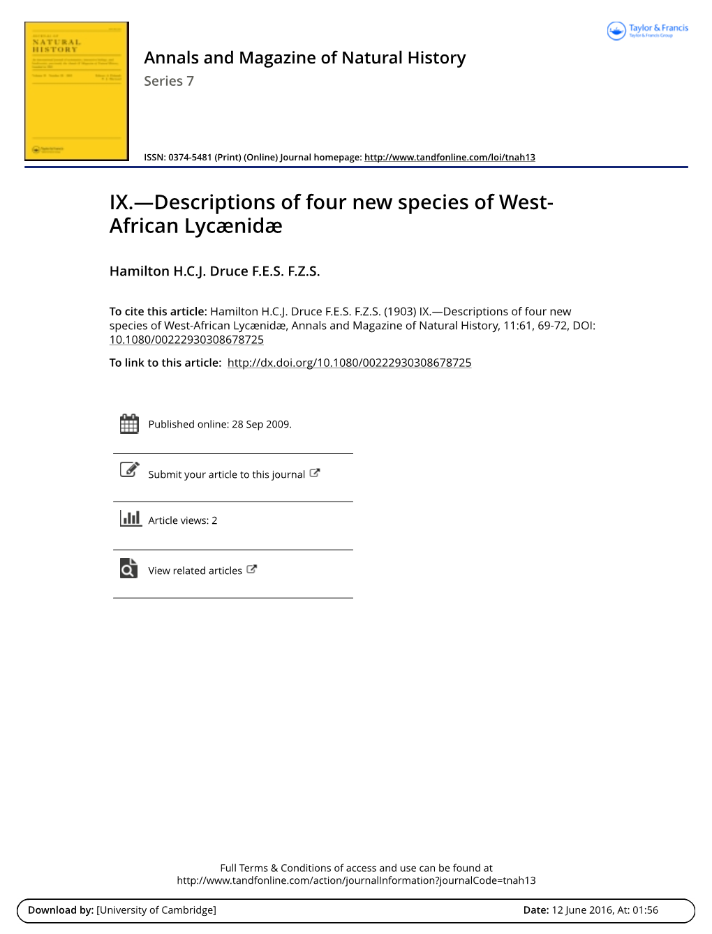 IX.—Descriptions of Four New Species of West- African Lycænidæ