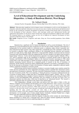 Level of Educational Development and the Underlying Disparities: a Study of Burdwan District, West Bengal