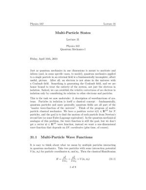 Multi-Particle States 31.1 Multi-Particle Wave Functions