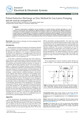 Pulsed Inductive Discharge As New Method for Gas Lasers Pumping Razhev AM1,2, Churkin DS1,2 and Kargapol’Tsev ES1 1Institute of Laser Physics SB RAS, Lavrentyeva Ave