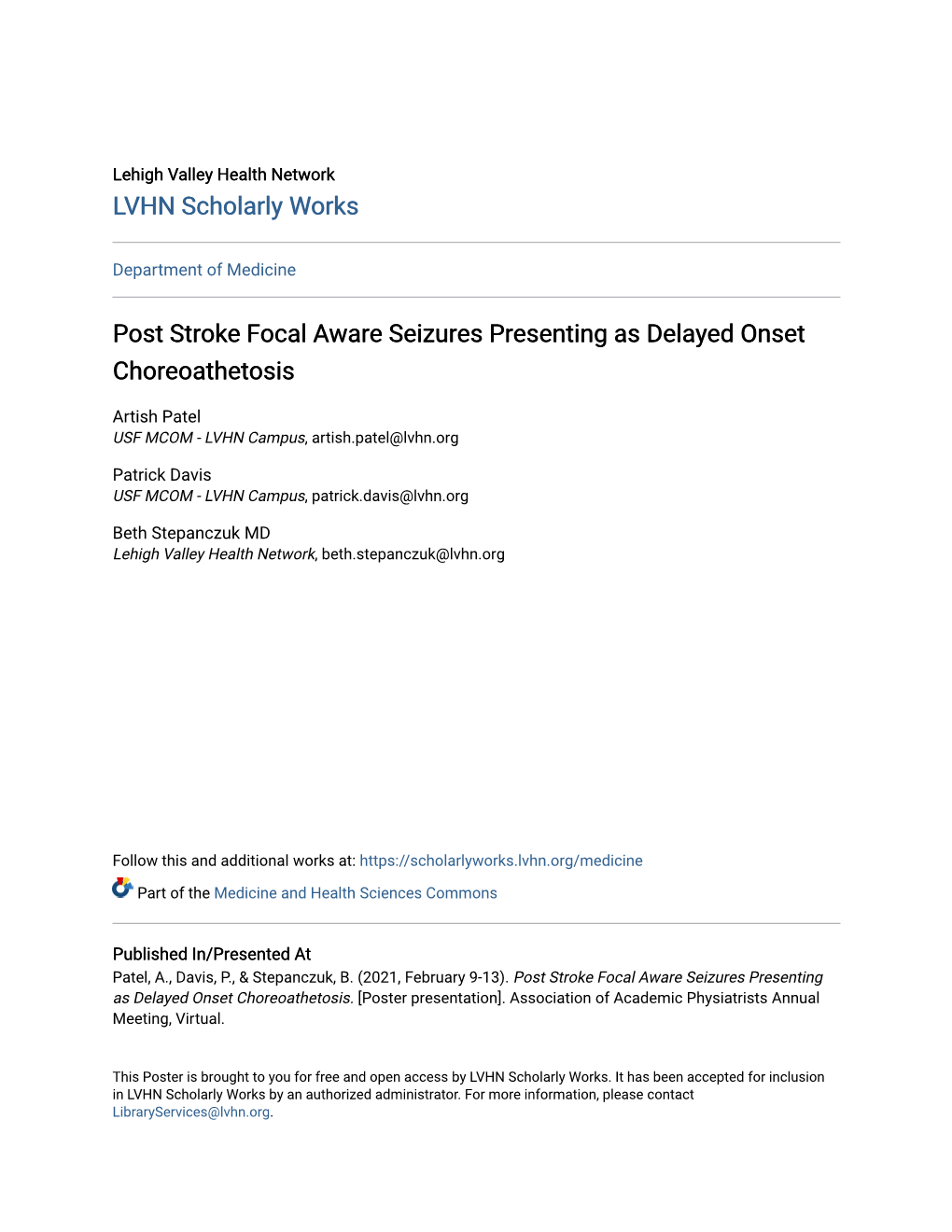 Post Stroke Focal Aware Seizures Presenting As Delayed Onset Choreoathetosis