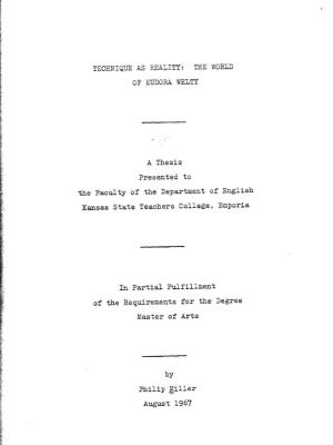 THE WORLD of EUDORA WELTY a Thesis Presented