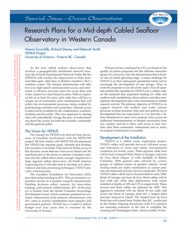 Research Plans for a Mid-Depth Cabled Seafloor Observatory in Western Canada