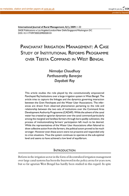 Panchayat Irrigation Management: a Case Study of Institutional Reforms Programme Over Teesta Command in West Bengal