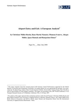 Airport Entry and Exit: a European Analysis1