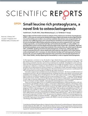 Small Leucine Rich Proteoglycans, a Novel Link to Osteoclastogenesis Vardit Kram1, Tina M